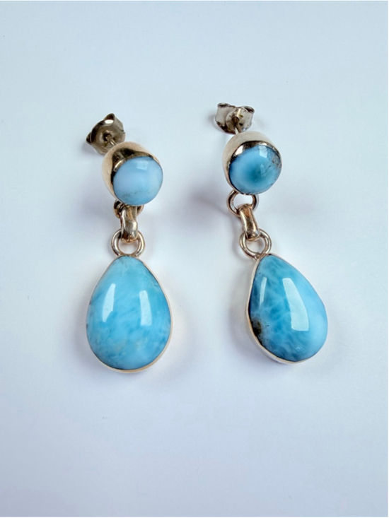 Unbranded Jewelry - Natural 16.6 CT Larimar Caribbean Blue Sterling Silver 925 Dangle Earrings 1.3"